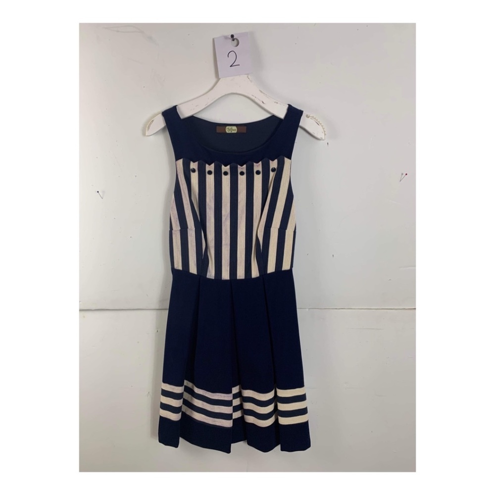 Anthropologie Eva Franco Navy Blue Sleeveless Round Beckline Stripes Mini Dress